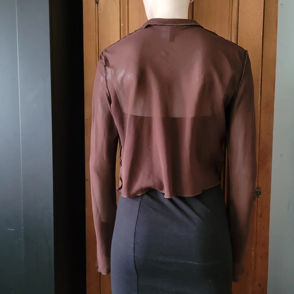 Sheer Tie-Front Blouse For Layering Chocolate Brown Medium Fairy Grunge H&M - Picture 6 of 11
